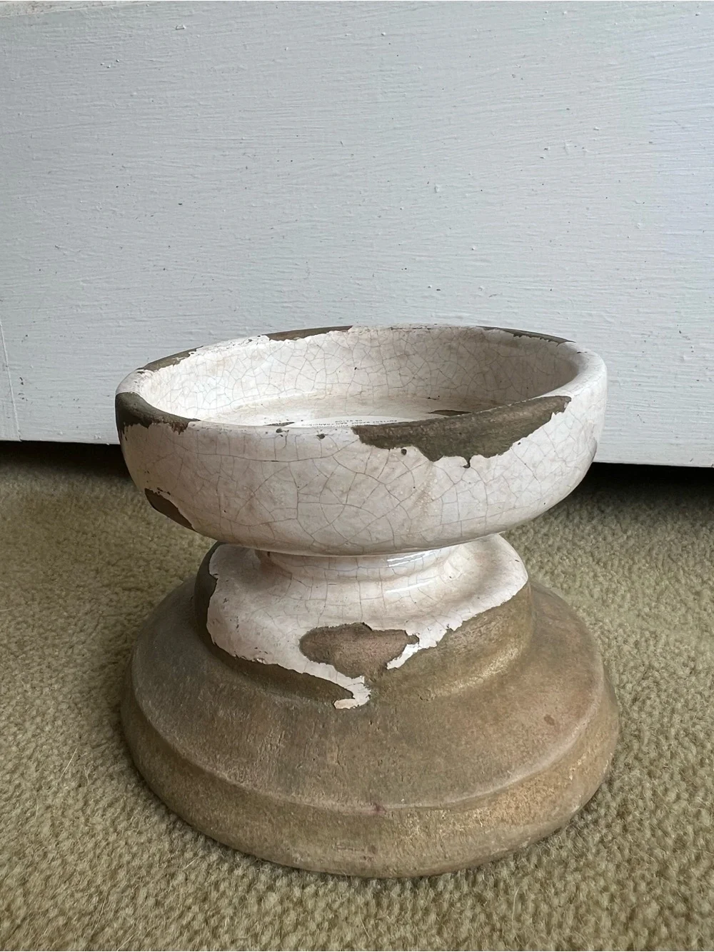 Pottery Barn Tuscan Glaze Terra Cotta Pillar Candle Holder - White/Natural